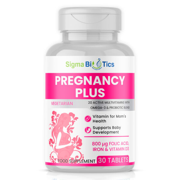 SigmaBiotics Pregnancy Plus Multivitamin for Women – 30 Tablets | Folic Acid, Iron, Vitamin D3, Omega-3 and Probiotic Blend - Prenatal Support Supplement for Mom’s Energy, Immunity, and Baby's Growth